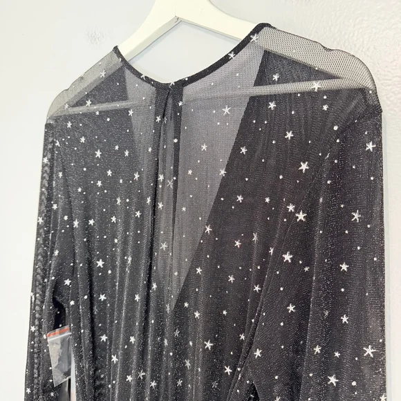 Unique Vintage Celestial Dream Gown Black Silver Star Maxi Dress L - Picture 6 of 15